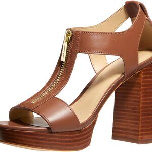 Women's Leather Mid Sandal 4-inch Block Heel Zip Closure for Casual Wear